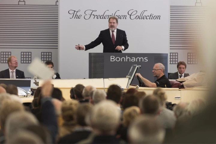 Malcolm Barber presiding over Bonham's sale of the Frederiksen Collection