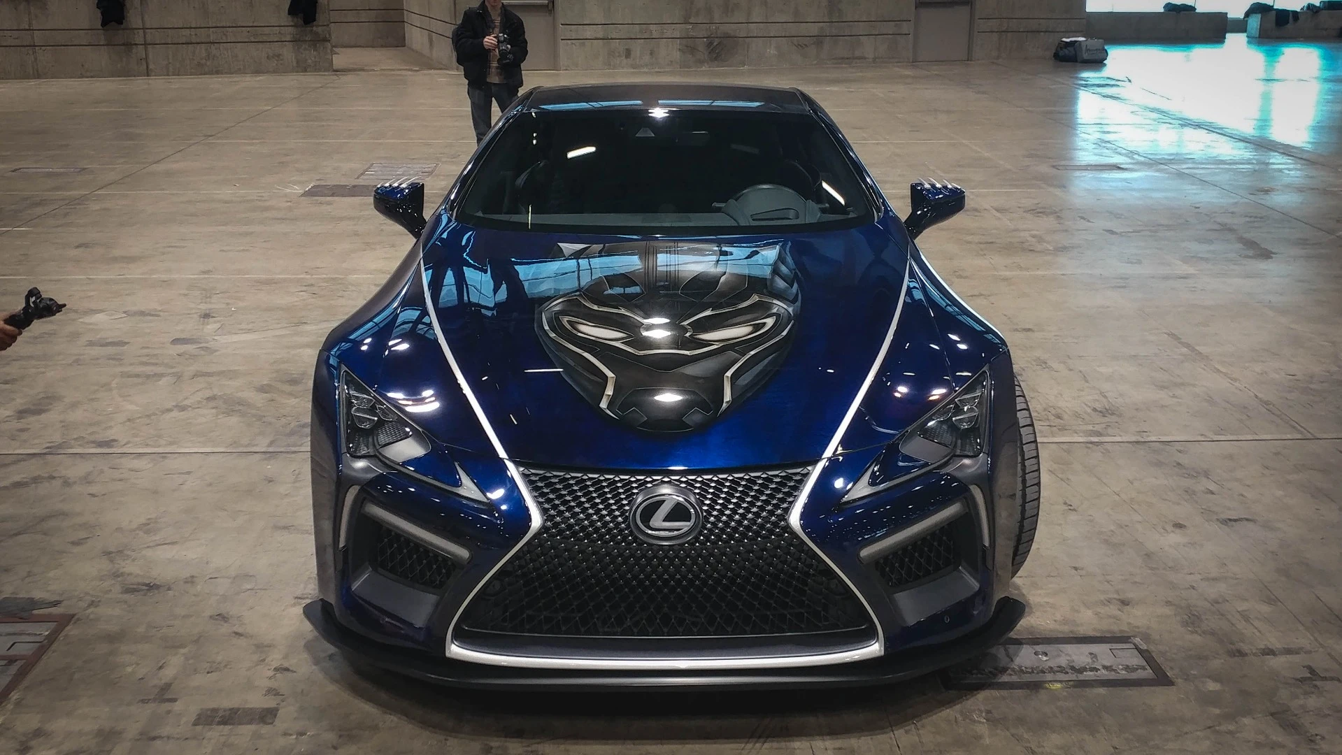 Adorned with the Black Panther emblem on its hood, this Lexus has details such as claws on its side mirrors and "bulletproof" skin