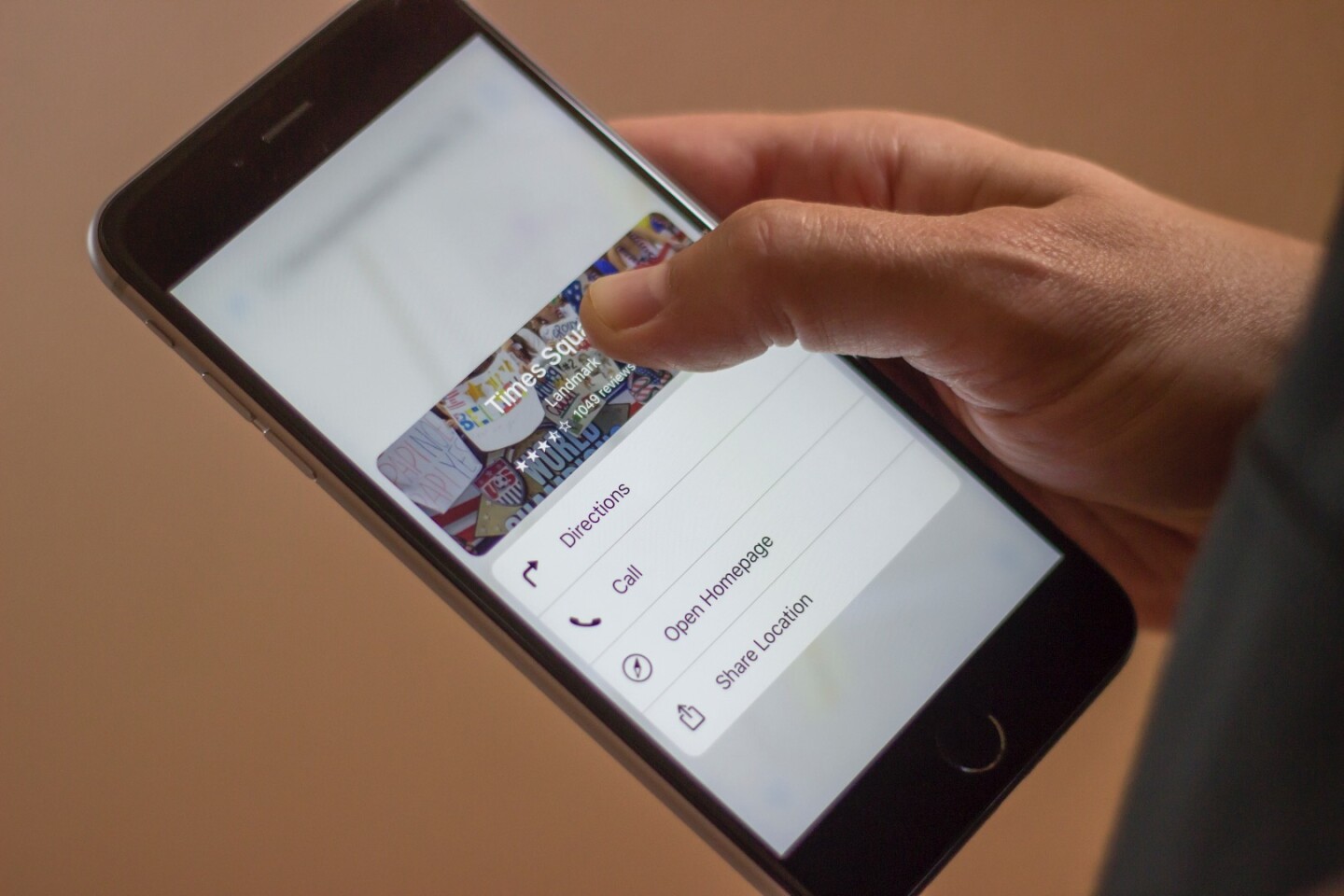 3D Touch on a pin in Apple's Maps app brings up detail on the location with a few options