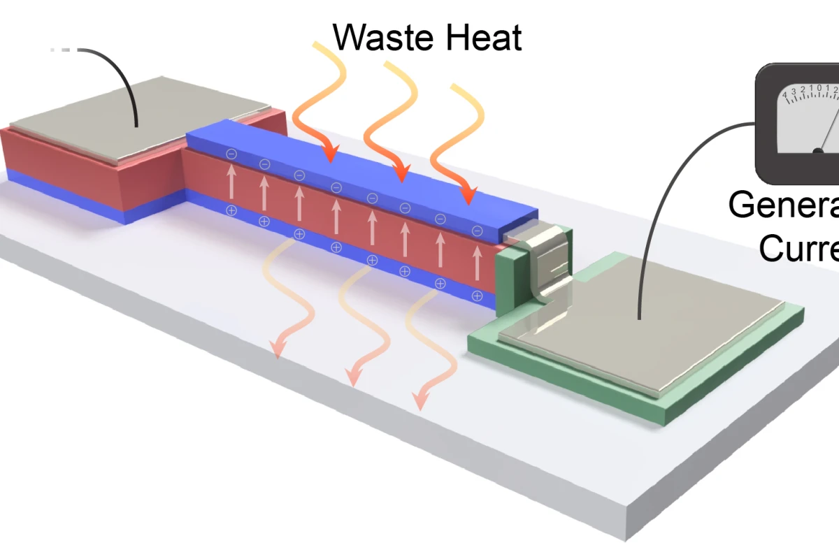 An illustration of how the new UCB thin film works to generate electricity from waste heat