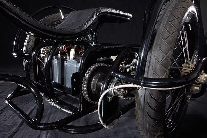 Energy is stored in four 12-volt lead-acid batteries