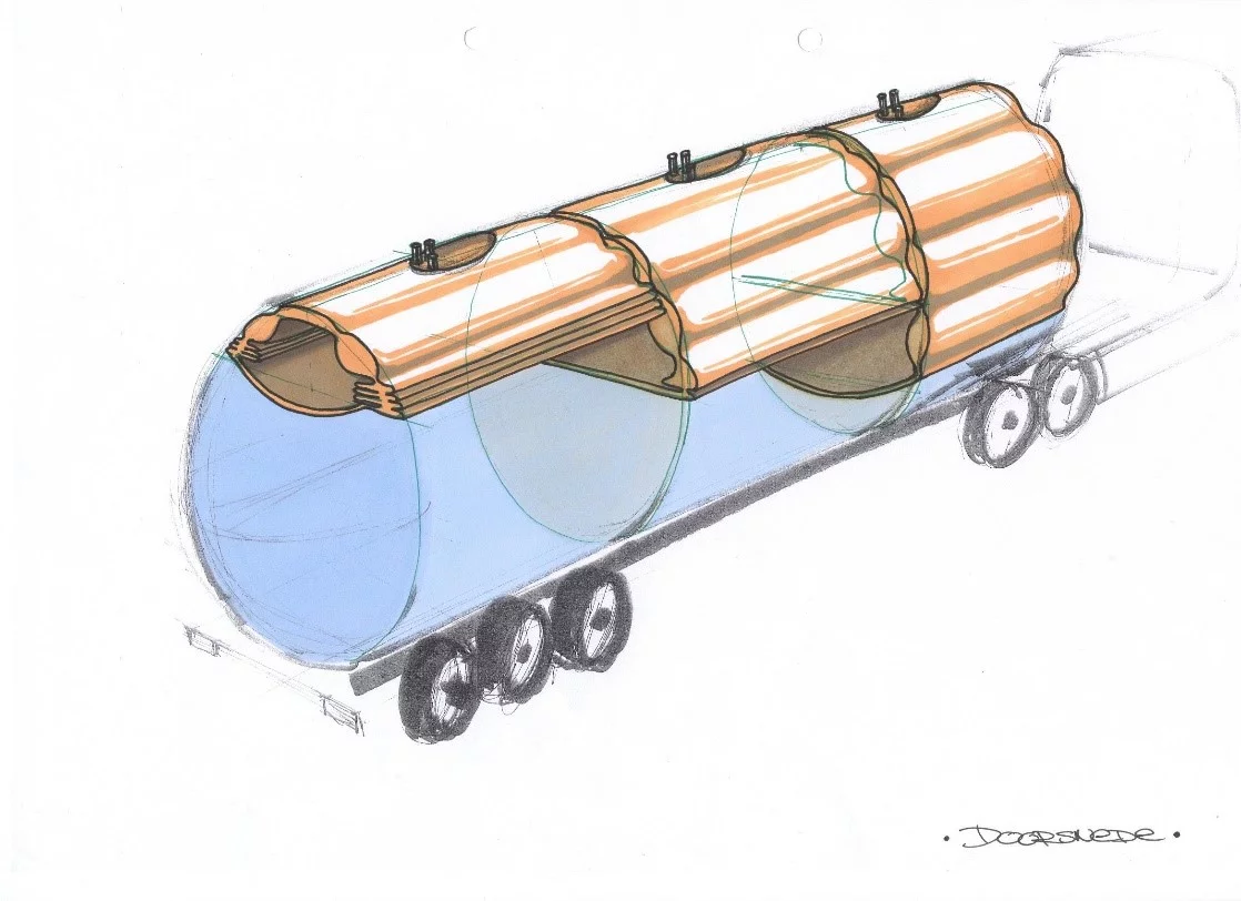 A sketch of the Cairbag system, installed in a baffle-equipped tanker trailer