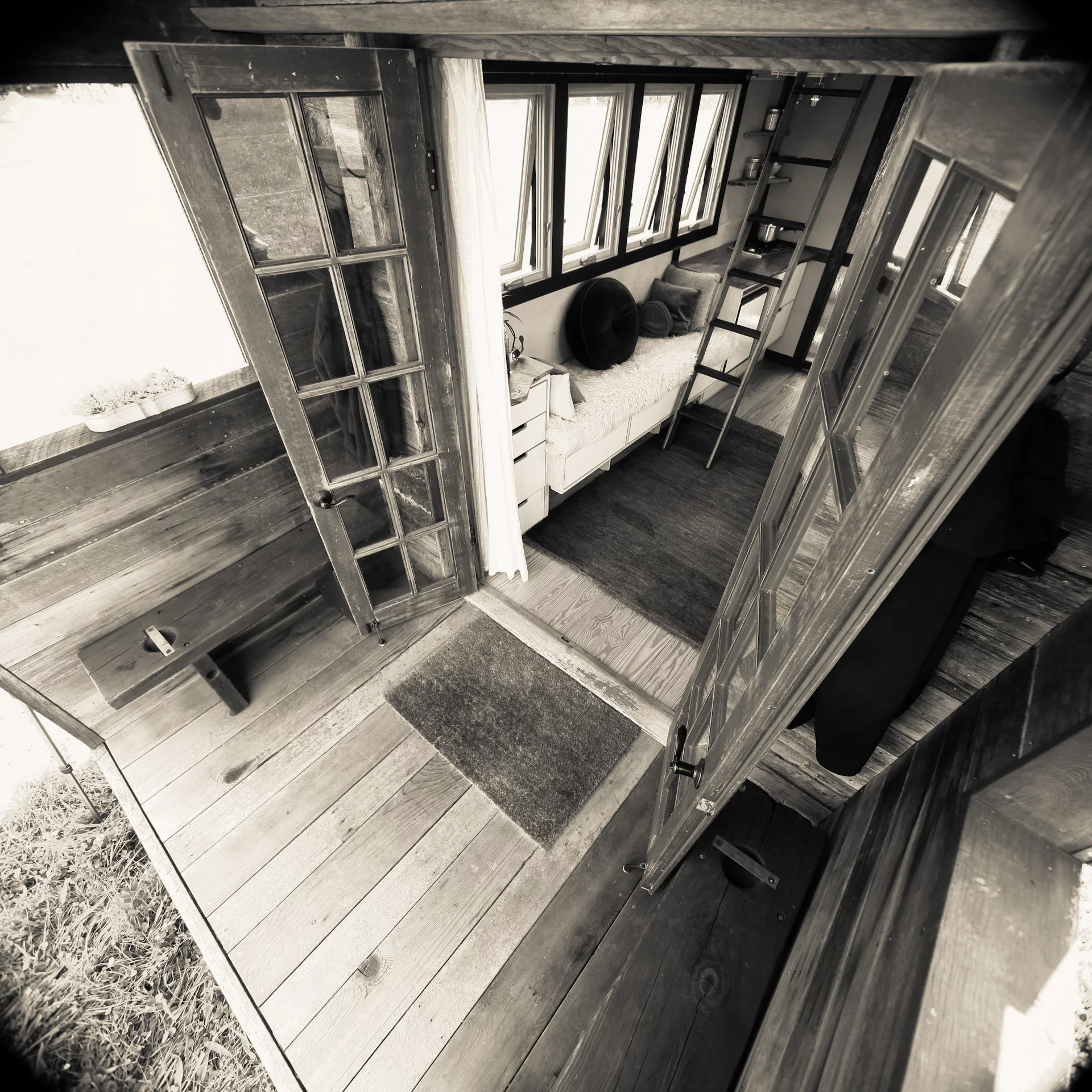 Maret hand-built the home by using primarily salvaged and raw materials