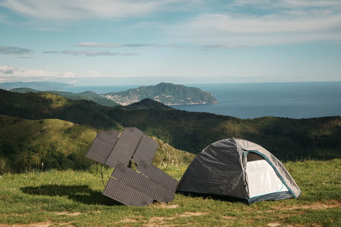 Set up next to just a tent, the Levante panel will stock loads of power in a connected battery pack for later use