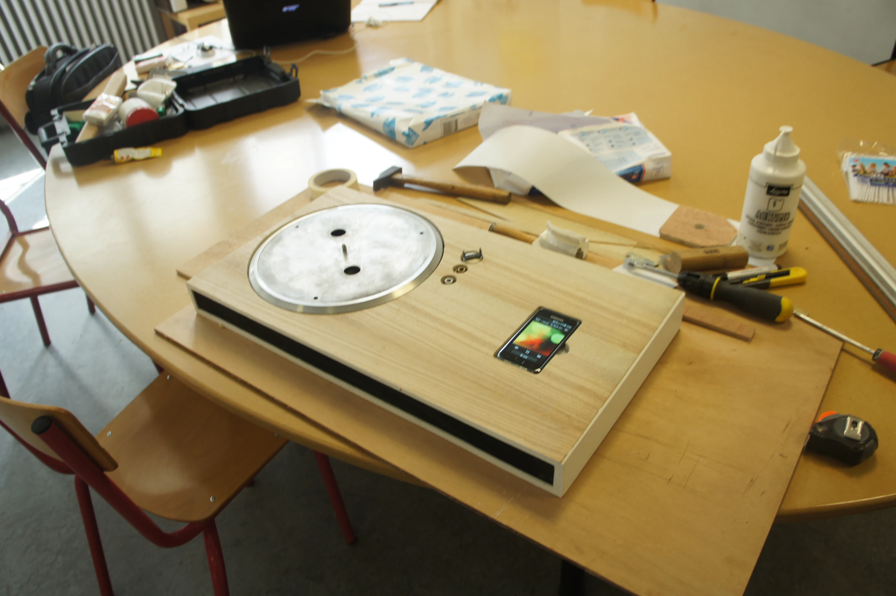 The Turntable iPhone Dock prototype in the workshop