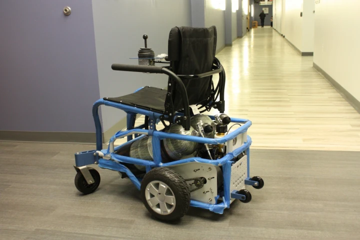 The PneuChair has a range of only about three miles, but takes just 10 minutes to recharge