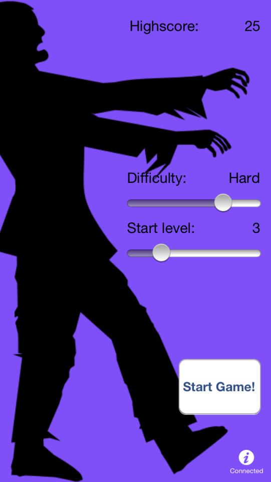 A screenshot from the protoype of a zombie hunting app augmented with 3D audio