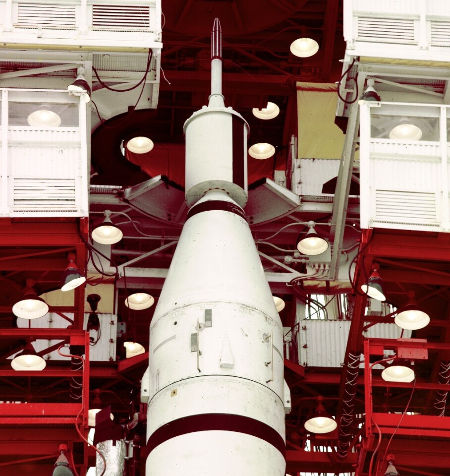 Explorer 1 mounted atop its Jupiter-C rocket, ready for liftoff