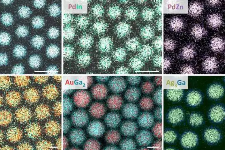 Electron microscope images of a series of new intermetallic nanocrystals