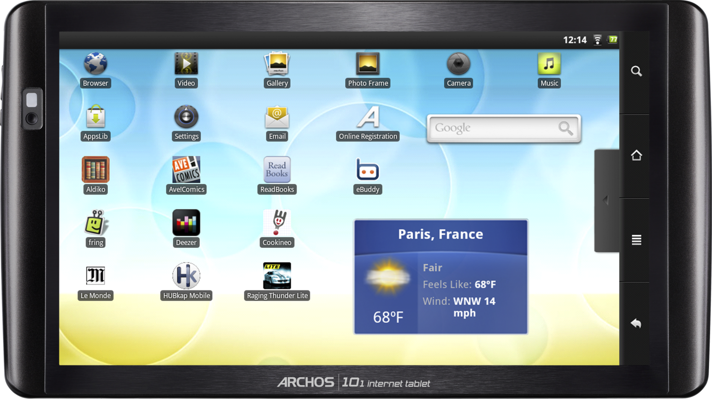 The Archos 101 Internet Tablet with a 10.1-inch, 1024 x 600 resolution capacitive multi-touch widescreen display and a zippy ARM Cortex A8 1GHz processor