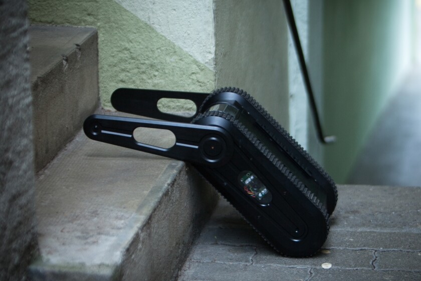 The SCORP Micro Unmanned Ground Vehicle (MUGV) can climb stairs