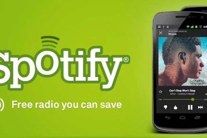 The Spotify Android app banner on Google Play uses the radio feature as a key selling point