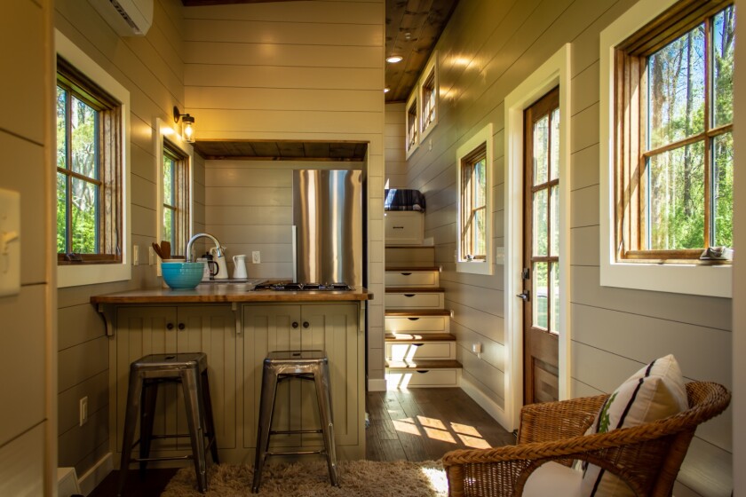 View towards the Cedar House's kitchen from the small seating area