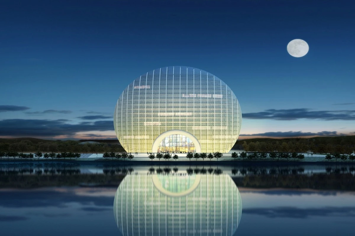 The Yanqi Lake Kempinski Hotel is designed to look like the rising sun