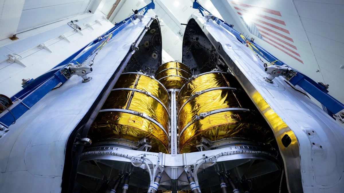 BlueBirds 1 through 5 neatly packed in SpaceX Falcon 9 rocket, ready to be launched into space
