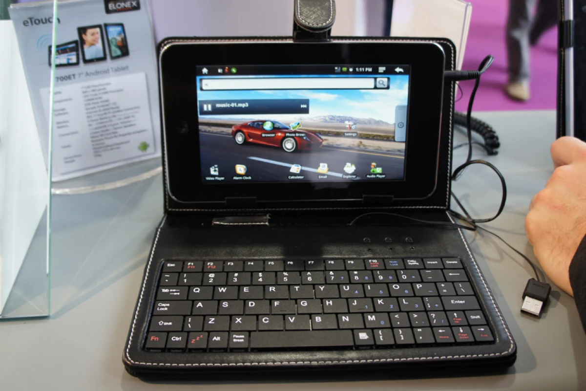 The Elonex eTouch tablet and case on display at IFA 2010
