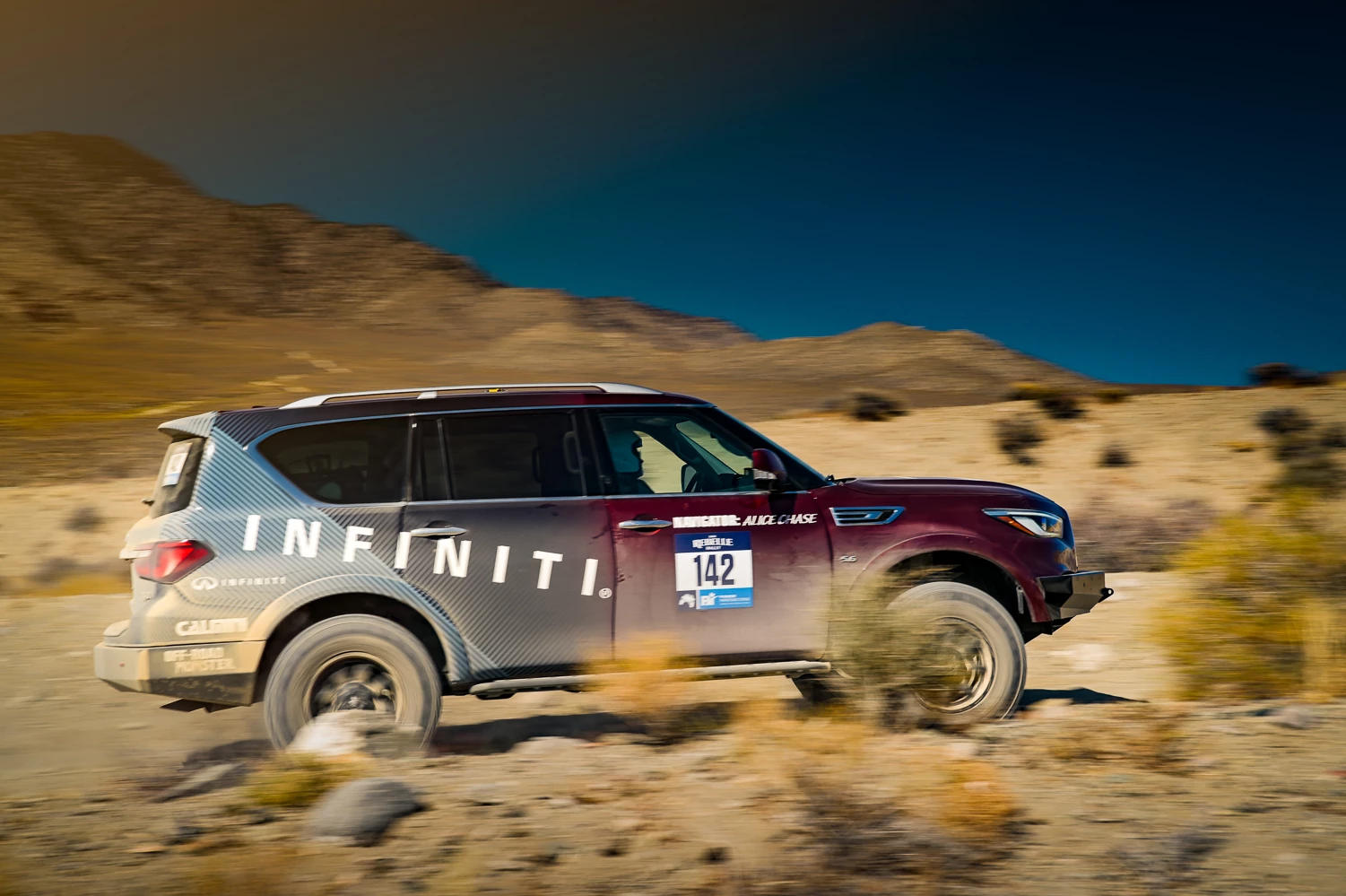 Competing in the 2020 Rebelle Rally, the 2021 QX80 ran across sand, dirt, rocks, and more in the California desert