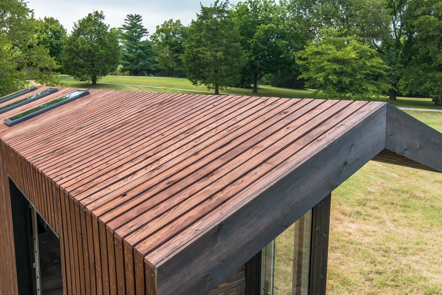 The Orchid Tiny House's roof has three skylights