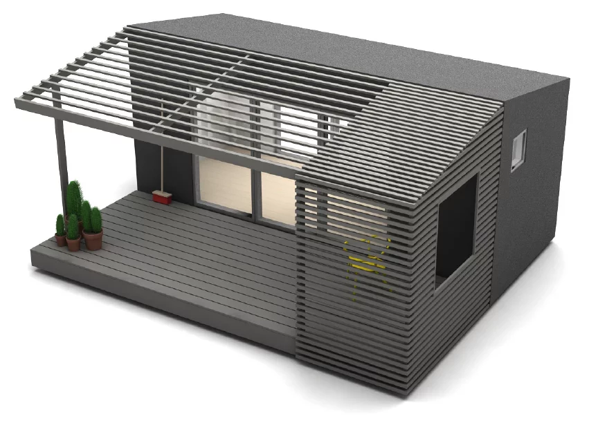 A front-right corner view of the Mini House Long (Image: Jonas Wagell)