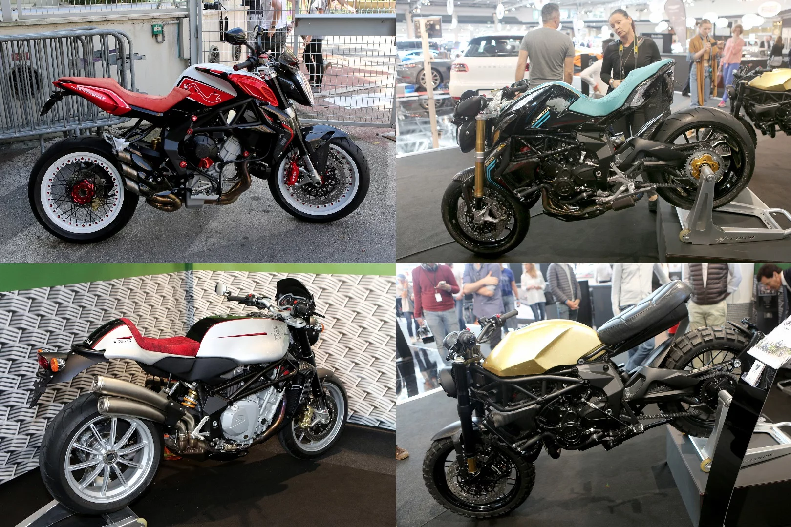 Former Grand Prix motorcycle road racer Virginio Ferrari is best known for running Kenny Roberts to the wire in the 1979 World 500cc (now MotoGP) Championship but had a diverse and multi-faceted career in motorcycling, acting as a development rider for Suzuki, Ducati, Cagiva, Honda, Bimota, Michelin and Dunlop, running the Ducati Superbike team for a time, and going on to work as a TV commentator and road tester for Italian magazines. These days he is the official MV Agusta and Cagiva distributor for Monaco and the official Ducati service center. Virginio curates a beautiful garden, as the diverse motorcycles on display at his Top Marques stand shows. All of the above are tastefully modified MV Agusta models, with the bike at bottom right being the limited edition Brutale-based LARA Scrambler.