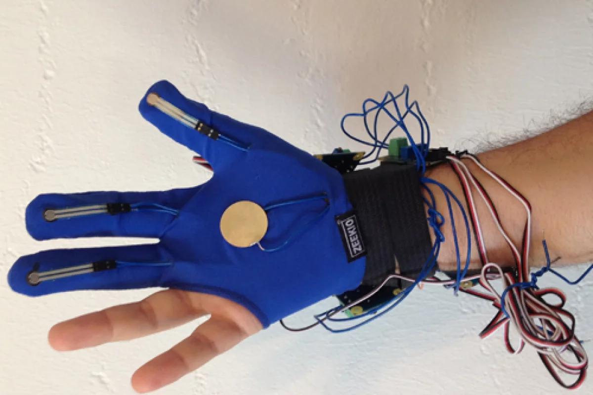 Med Sensation's Glove Tricorder is outfitted with numerous sensors to detect breast cancer and other internal medical problems when placed on different areas of the body