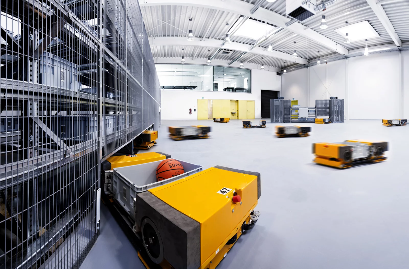 Fraunhofer's Multishuttle Moves robots, in the distribution center mock-up