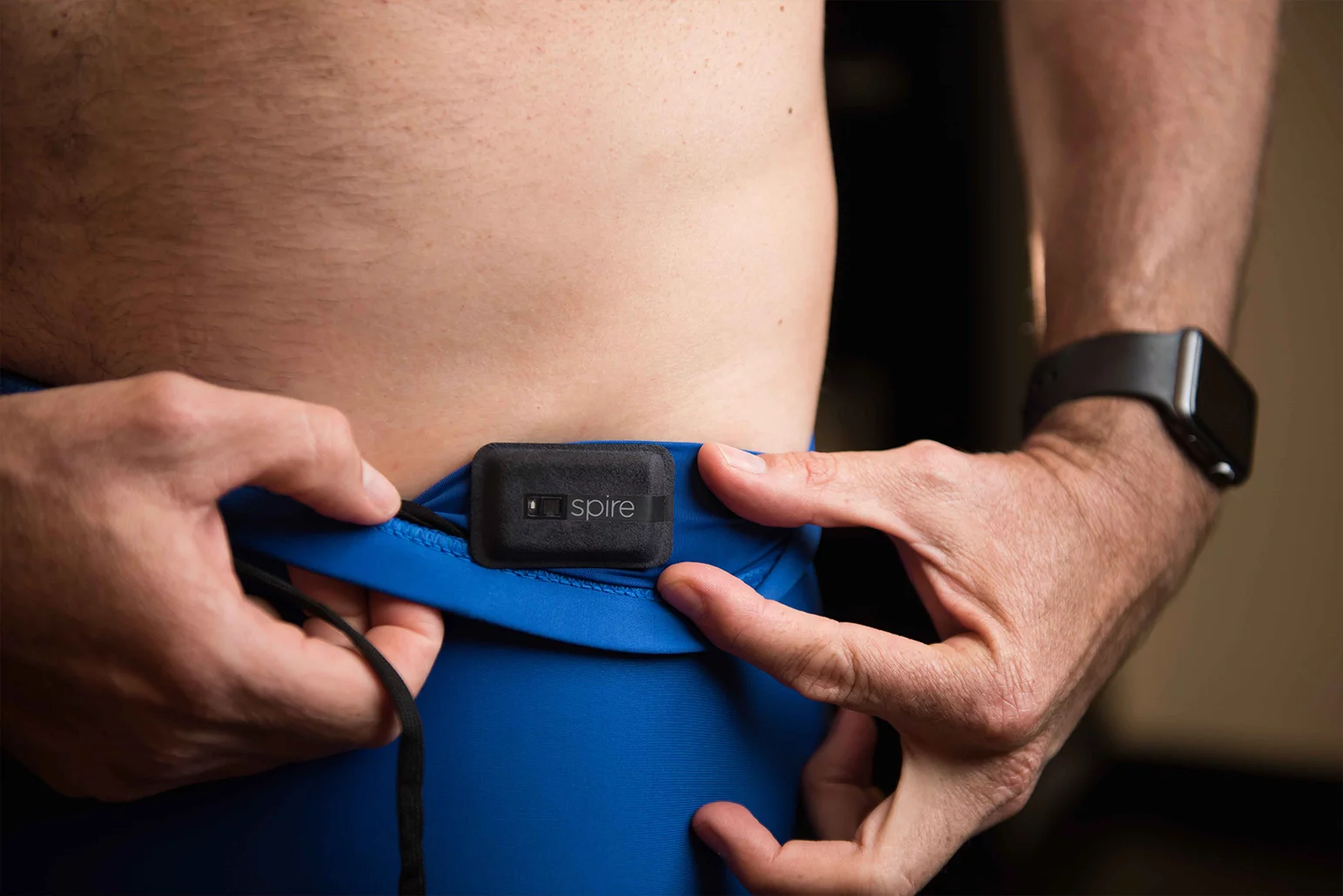 The Spite Health Tag fitted to a swimsuit ordered online, and connects to a tracking app over Bluetooth