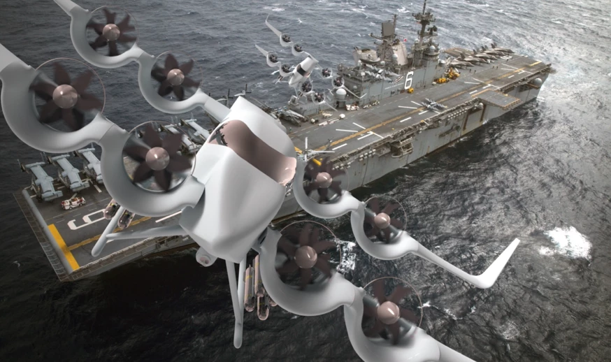 The Albers Group has proposed an eight-rotor tilt-wing aircraft using electric propulsion