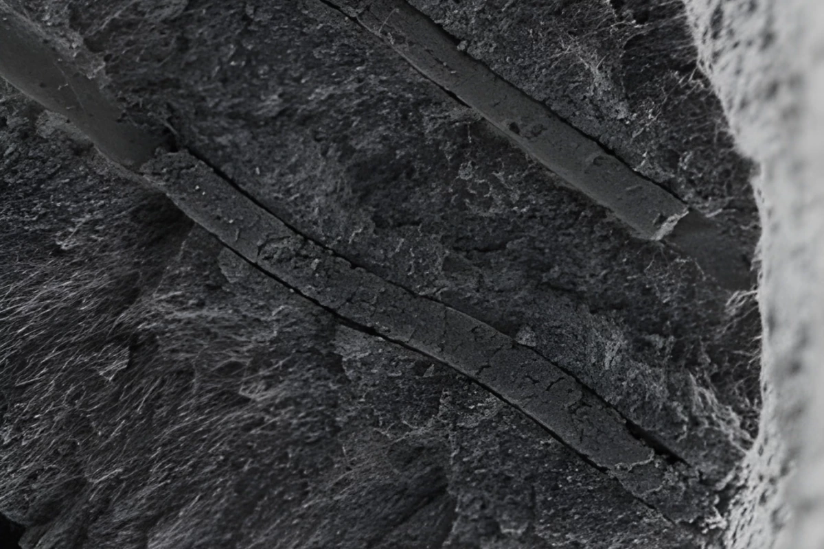A microscope image of compromised dentin tubules that have been protectively plugged by the CalBots