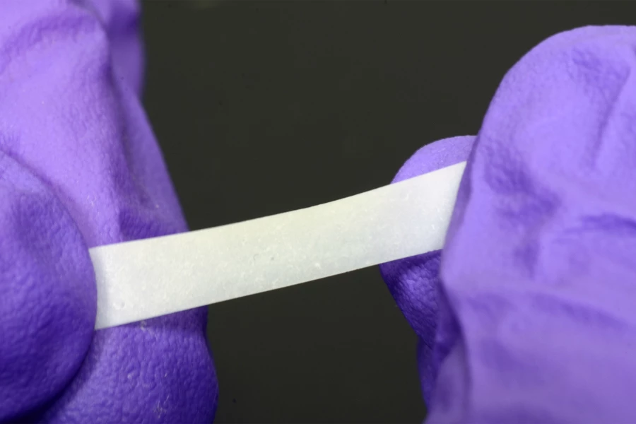 A sample of a strong and stretchy new hydrogel inspired by lobster underbellies