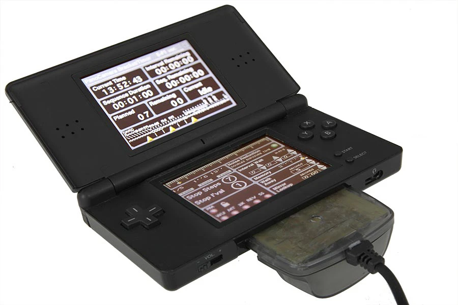 Custom software app running on a modified DS with hand-made camera interface plugged in