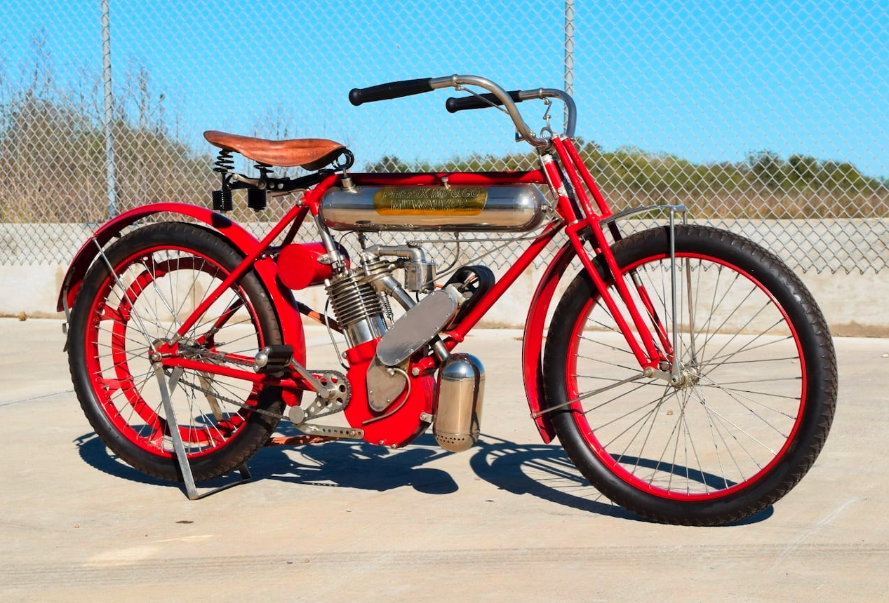 The Marsh Metz was one of the many wonderful motorcycles in particular and inventions in general to come from the fertile mind of Charles Herman Metz, one of the pioneers of the American motorcycle industry. Metz co-founded America's first motorcycle company, the "Waltham Manufacturing Company" (WMC) in 1893. Waltham began manufacturing bicycles, expanding into motorcycle manufacturing just before the turn of the century, and subsequently into automobile production. Metz is believed to have coined the term "motorcycle," first using it in an 1899 advertisement for the company's new Orient motorcycle. Waltham Manufacturing's 1900 Orient Light Roadster and "Orient-Aster" were America's first mass-production motor driven cycles, and in July 1900, at the Charles River Race Track in Boston, the Orient covered a five mile distance in seven minutes (42.86 mph).In 1902, Metz left WMC to begin the Metz Motorcycle Company (MMC) and his new Metz set an American speed record of 51.42 mph over a one mile course. In 1906 Metz merged with the Marsh Co. to create the "American Motorcycle Company" and this bike would have come from that company. A spectacular 1000cc V-twin Marsh-Metz motorcycle was introduced in 1908 and one of those bikes is documented in our list of the top 100 most valuable motorcycles.
