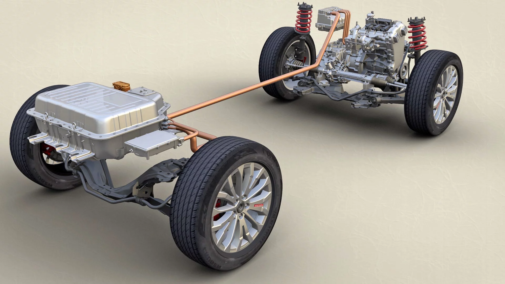 The rear-mounted battery is a 13-kWh lithium-ion unit