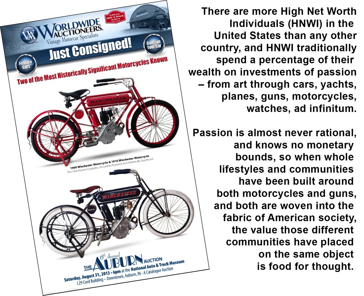Worldwide Auctioneers promotional material for the auction of the Winchesters on August 31, 2013. The 1910 model sold at auction, the 1909 model failed to meet reserve and was passed in.