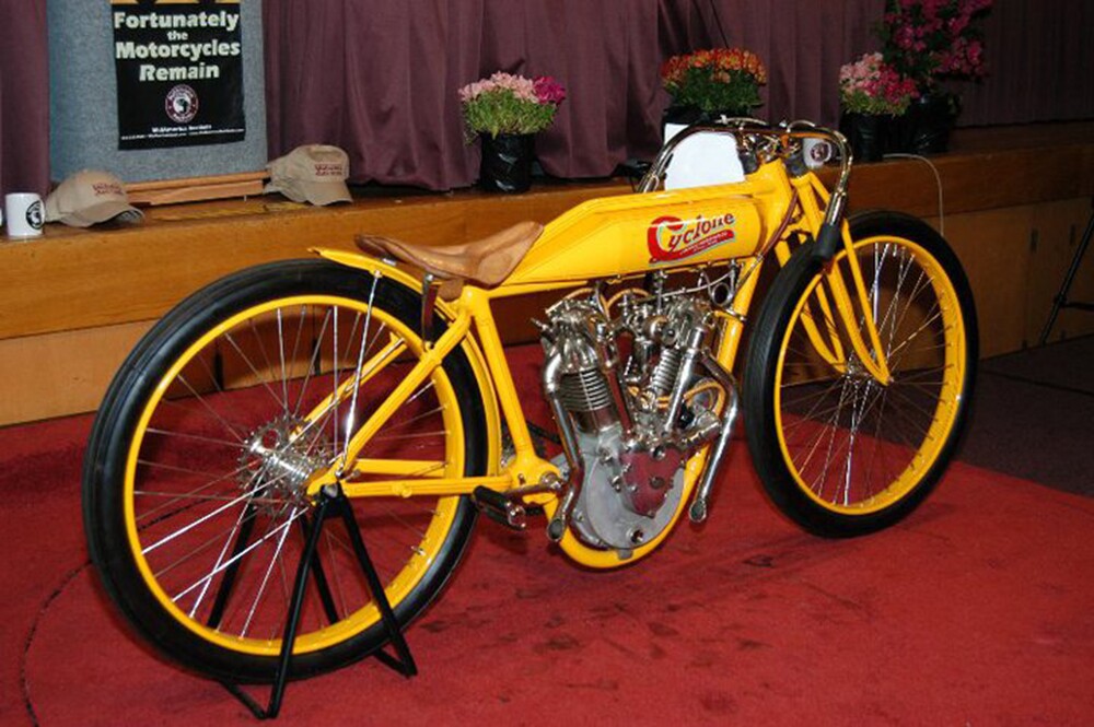 This near identical 1915 Cyclone Board Track Racer set a world record for a motorcycle at auction when it sold for US$551,200 at a Mid-America auction in July, 2008