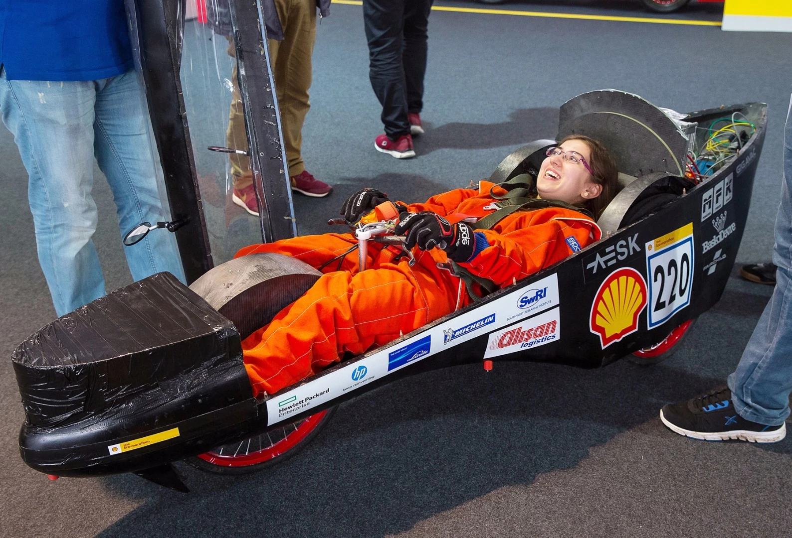 The Hyd-R, a hydrogen prototype racing for team Alternative Energy Resources Society from Yildiz Technical University, Istanbul, Turkey goes through technical inspection during day two of Make the Future London 2016
