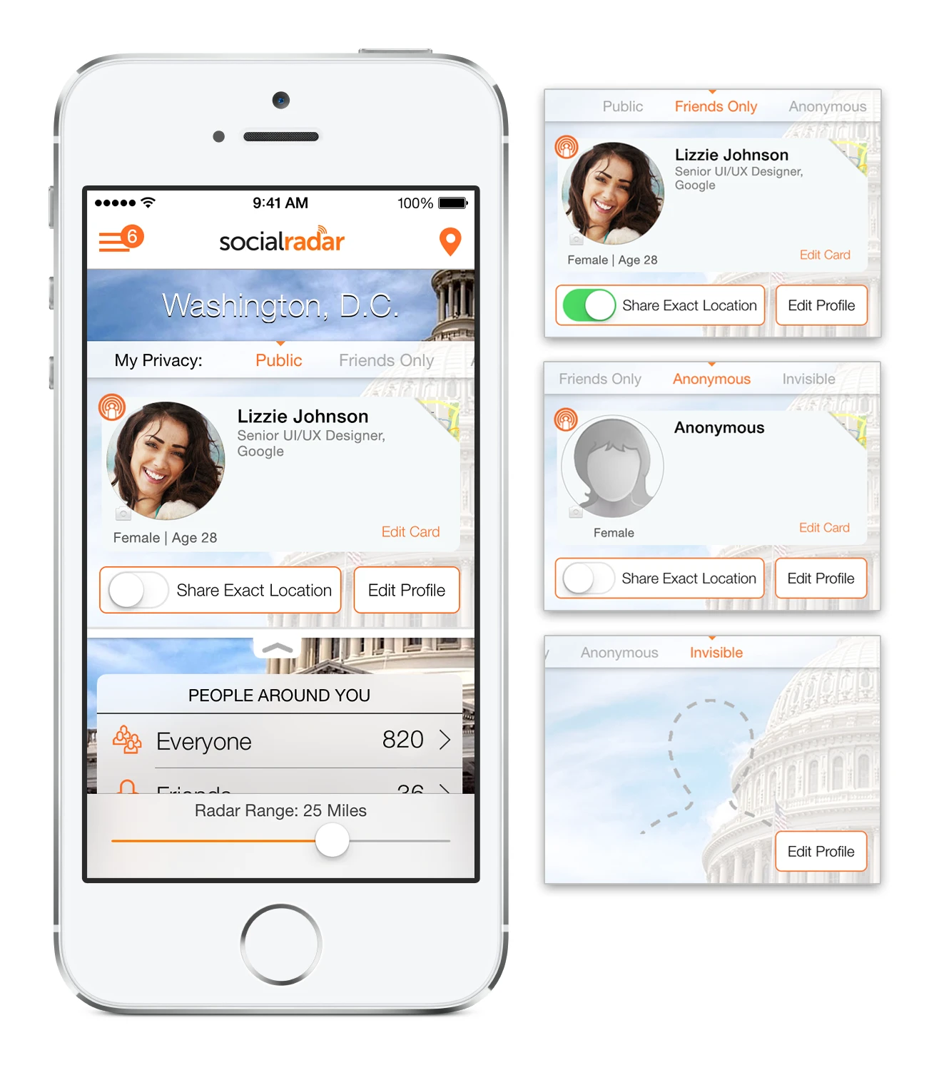 SocialRadar is an app that provides real-time information about the people around you