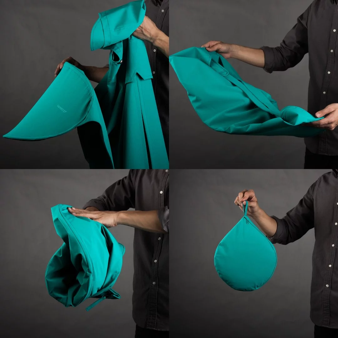 The Boncho's extended section pops out in a similar way to pop-up tents