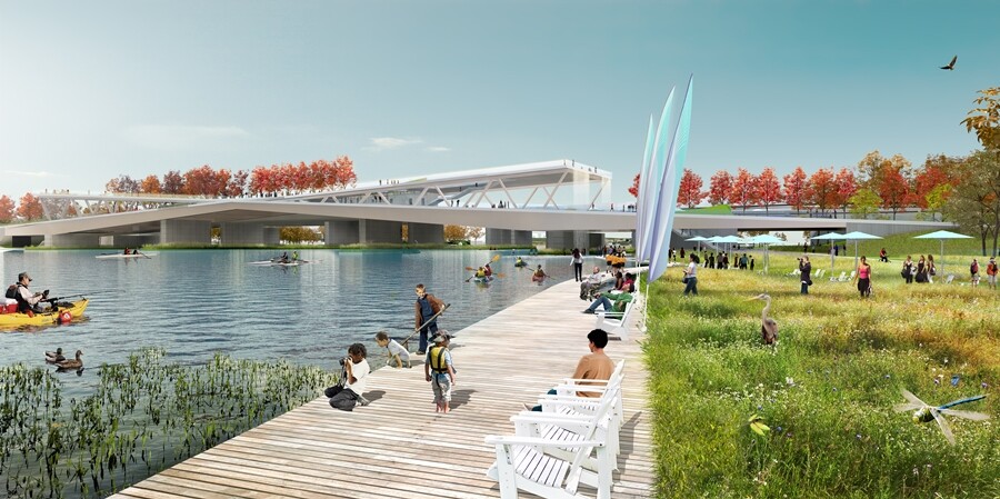 A view of a boardwalk close to the 11th Street Bridge Park