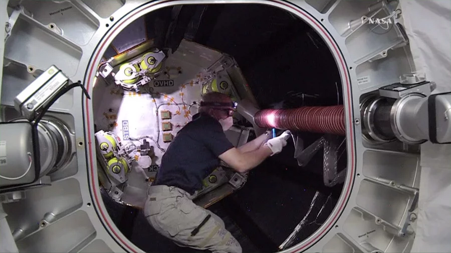 Astronaut Jeff Williams works inside the Bigelow Expandable Activity Module