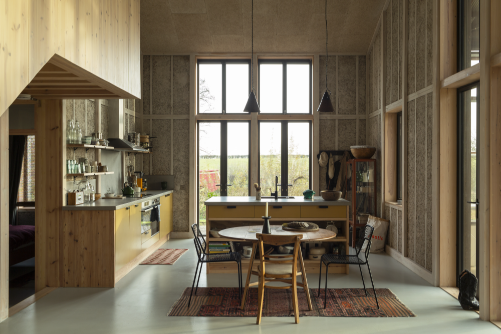 Many of the hemp panels have been left exposed throughout the interior of the home, adding to its warm and rustic aesthetic