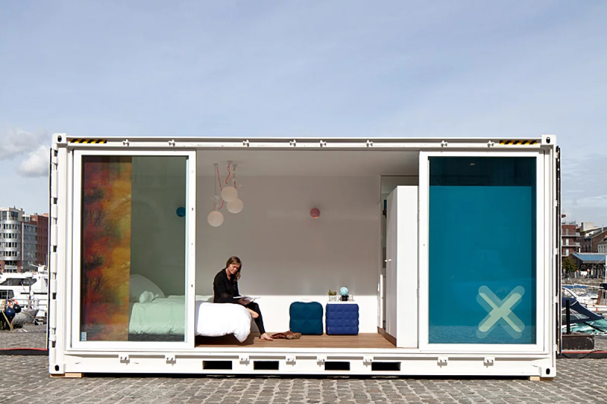 Sleeping Around is a portable hotel comprised of shipping containers that's small enough to be placed in almost any location within a few hours