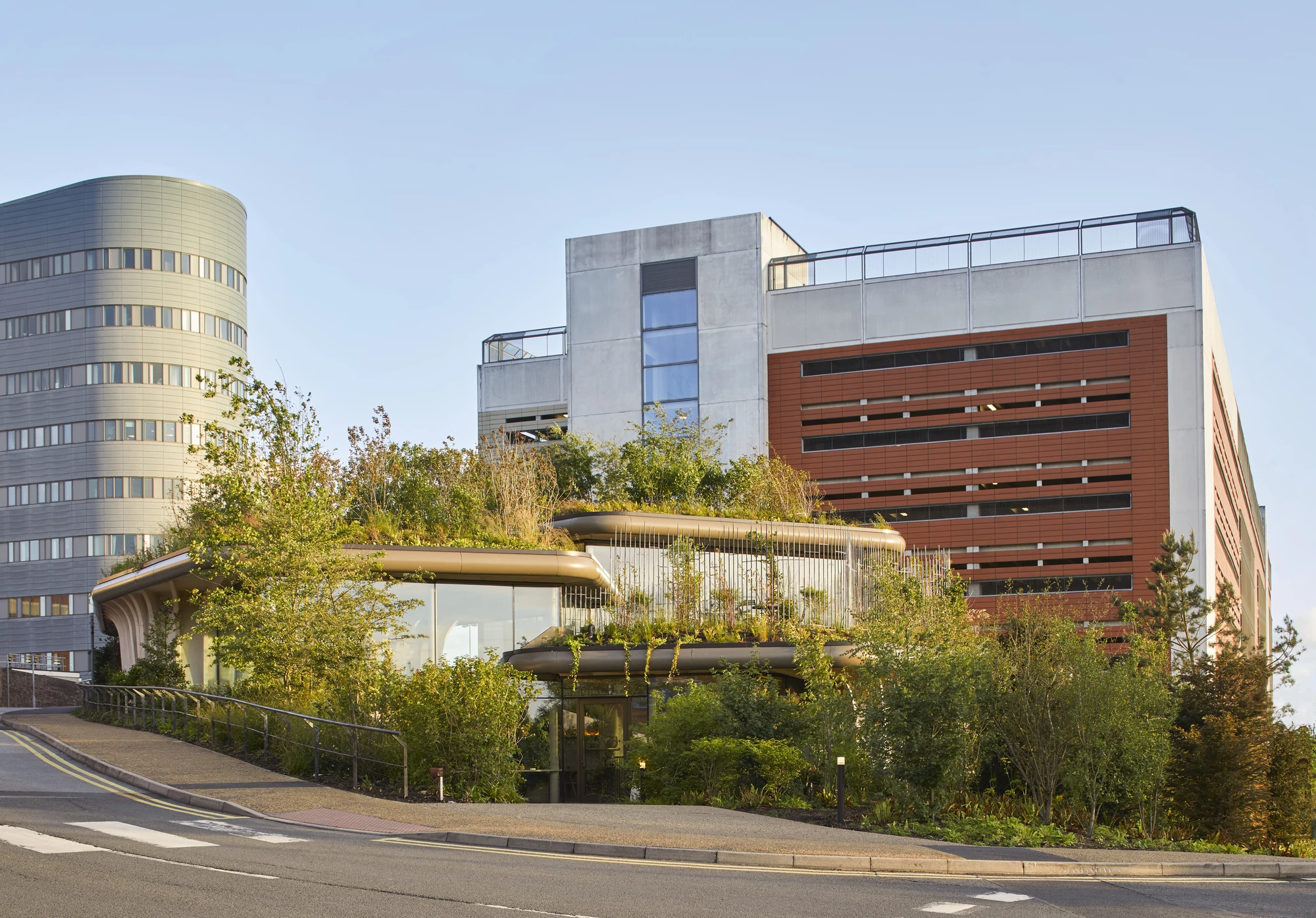 Maggie's Leeds, by Heatherwick Studio is located on a cramped plot in the grounds of St. James's University Hospital in England. The greenery-covered building supports people living with cancer and their families