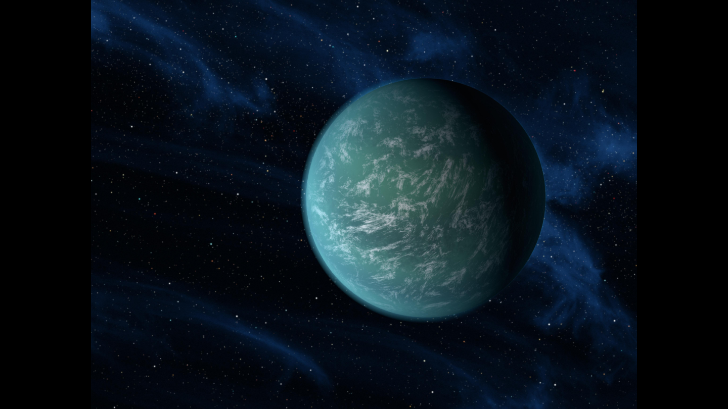 Artists depiction of Kepler-22b, a world about 2.4 times the size of Earth, orbiting a Sunlike star in the “habitable zone” (Image: NASA/Ames/JPL-Caltech)