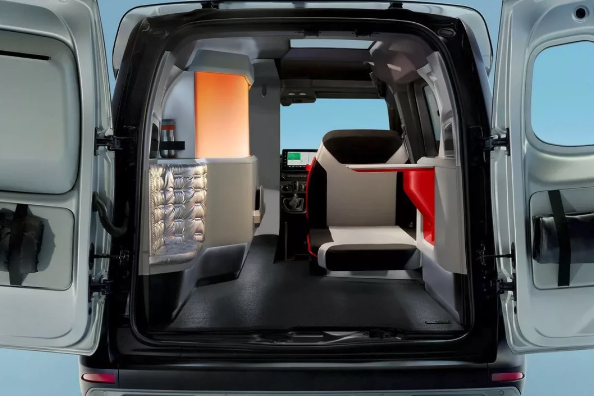 During the day, the rear seat and flip-up worktop provide a place to work, dine and unwind