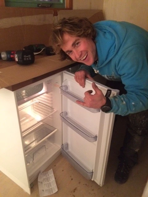 The off-grid solar setup runs the fridge