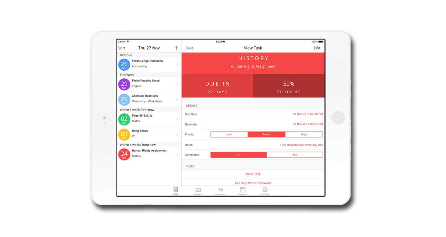 The Homework App for iPad