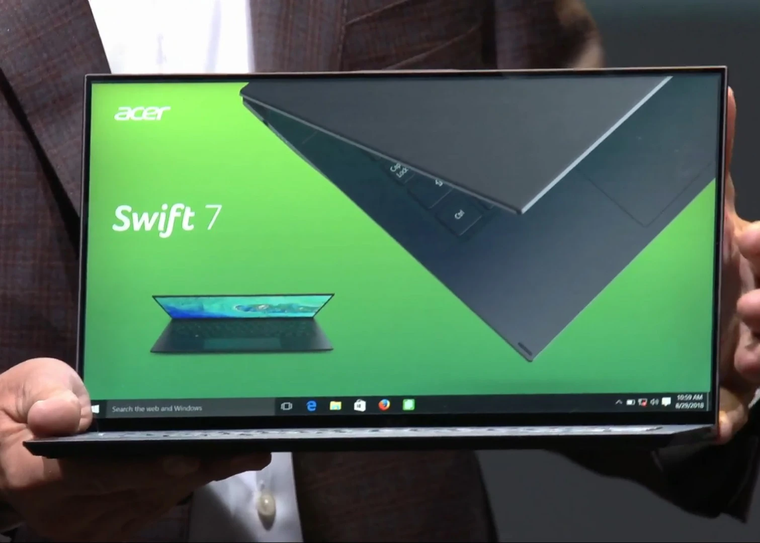 Acer also showed off the Swift 7 on stage, under 1 cm (0.39 inches) thick