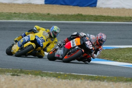 Hayden and Bayliss in a high-speed Honda freight train