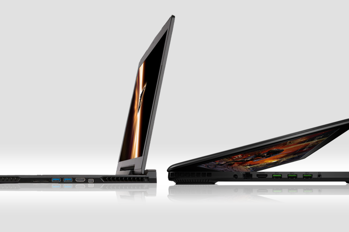 The Aorus X7 (left) and Razer Blade Pro (right) are two of the slimmest gaming machines on the market